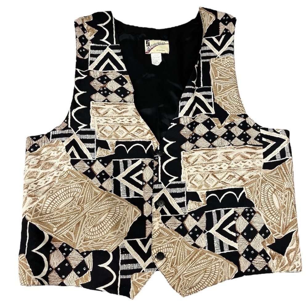 Retro Geographic Black Beige Maximalist Men's Vest XLarge